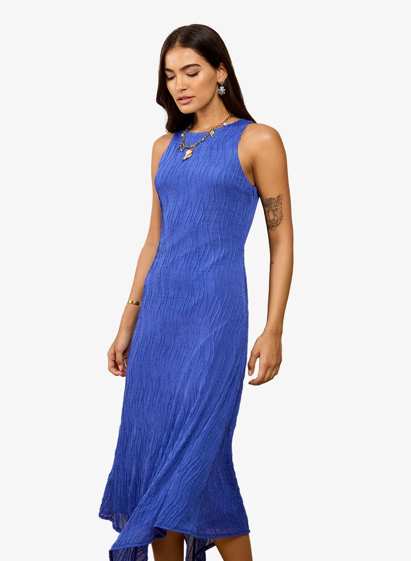 Little Mistress Blue Texture Midi Dress - Image 4